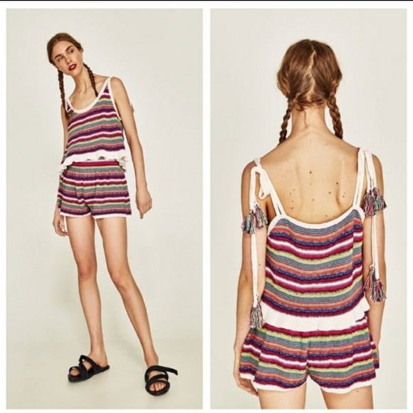 Zara Knit Tassel Multicolored / Rainbow Crop Tank - Picture 1 of 5